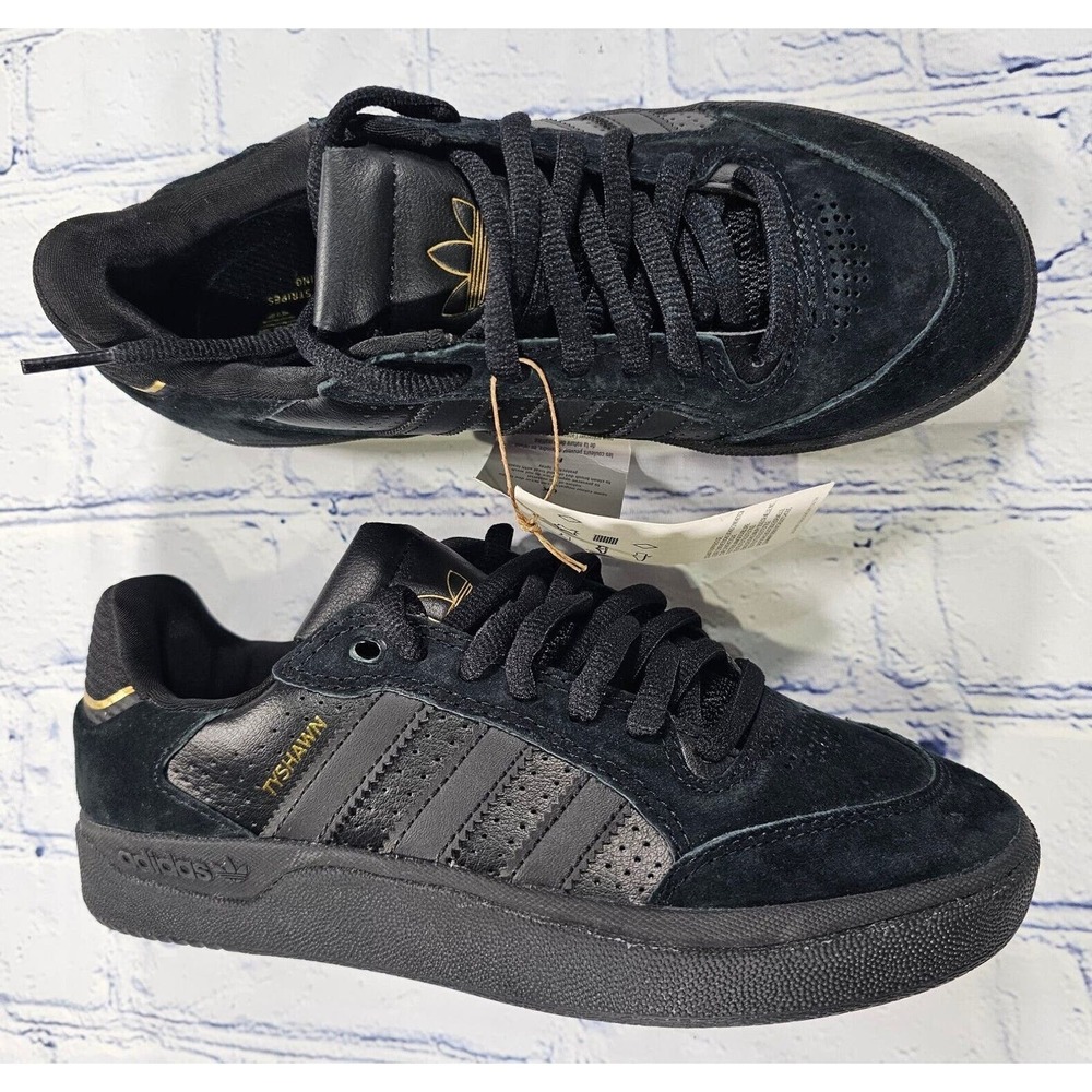 adidas Tyshawn Low Black Gold Metallic 2022 Skateboarding Shoe YOUTH 4 WOMENS 5